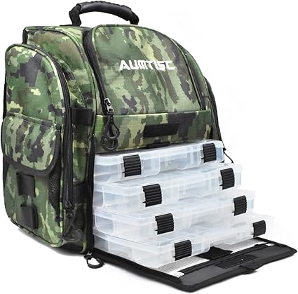 AUMTISC Mochila de aparejos de pesca con 4 bandejas