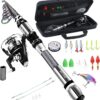 BNTTEAM Juego de caña de pescar portátil y carrete combinado de fibra de carbono, señuelos de pesca, kits de bolsa de transporte